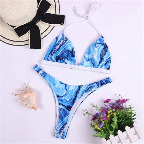 Women S Bikini Set Halter Neck Back Clasp Sexy Triangle Bottom