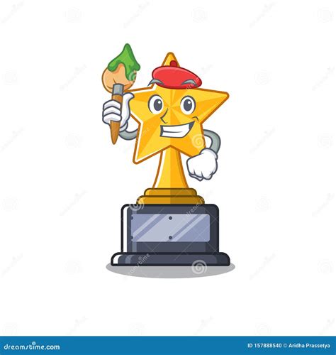 Artist Cartoon Star Trophy In Character Drawer Stock Vector