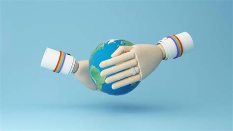 Hands Holding Lgbtq People Isolated Cartoon Character With Globe Concept Of Homosexual Gay
