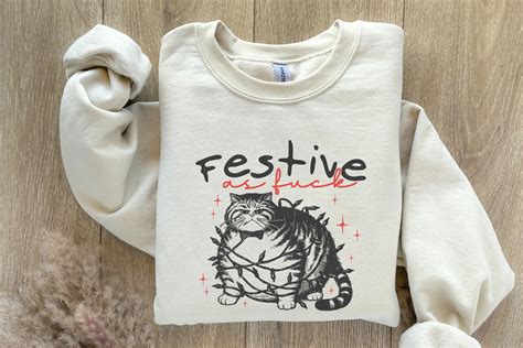 Festive As Fuck Christmas Cat PNG Vintage Christmas Cat With Lights By SharpSVG TheHungryJPEG