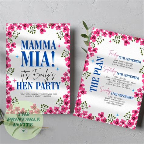 Mamma Mia Hen Bachelorette Party Invitation Itinerary Canva Template