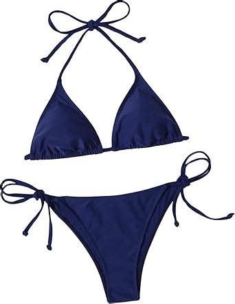 Amazon Soly Hux Women S Two Piece Swimsuit Triangle Halter Tie Side Bathing Suits Bikini