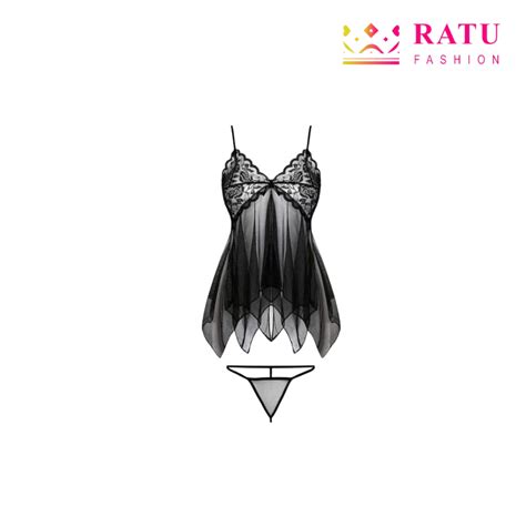 Jual Ratu Fashion Pakaian Lingerie Sexy V Neck Model Renda Serat Mesh Eksotis G String Bra Set