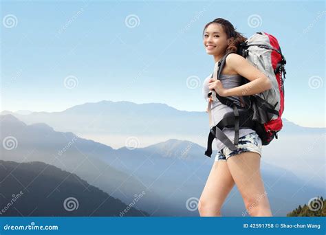 Happy Woman Mountain Hiker Stock Photo Image Of Mountain