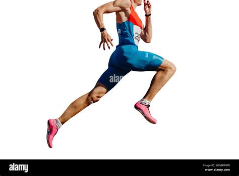 Male Athletes Sprinting On Track Stadium Muscles Taut Isolated On