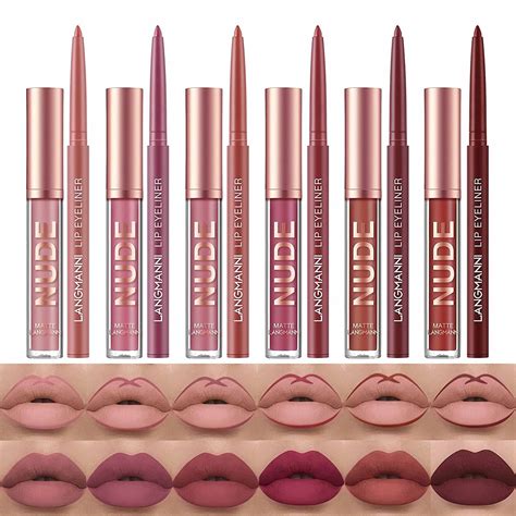 SUMEITANG 12Pcs Lip Liner And Lipstick Makeup Set 6 Matte Nude Liquid Lipstick And Matching