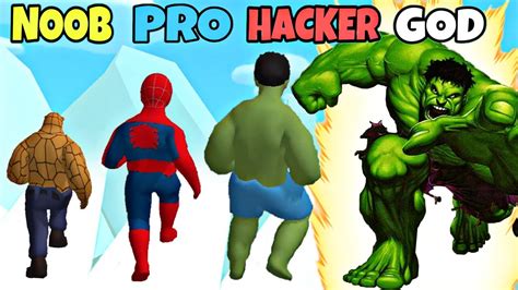 Noob Vs Pro Vs Hacker Vs God In Superhero Run Epic Tranform Race 3d