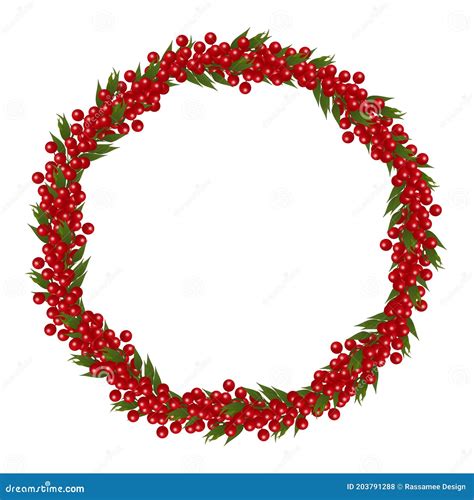 Christmas Berry Wreath Design On White Background Stock Photo