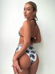 Palm Tree Print Cross Bikini Swimsuit SHEIN EUR