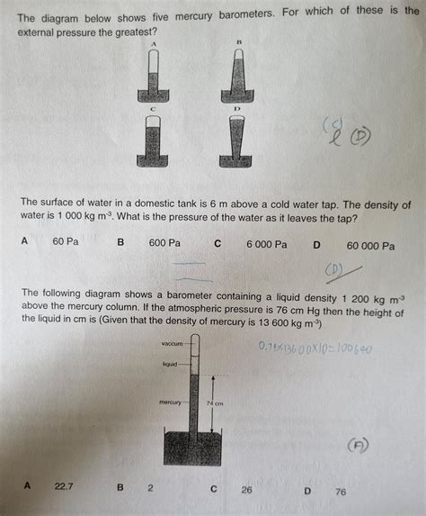 Solved The Diagram Below Shows Five Mercury Barometers For