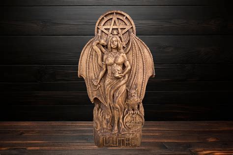 Lilith Ishtar Inanna Wood Carved Astaroth Statueluna Occult Statue