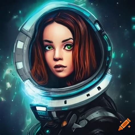 Adorable Brunette On A Spaceship Science Fiction Book Cover On Craiyon