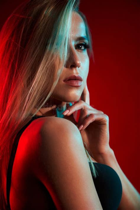 Sexy Blonde Model Red Bikini Posing Passionately Camera Stock Photos Free Royalty Free Stock