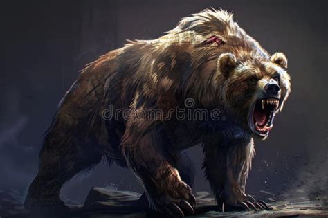 Digital Art of a Fierce Bear Roaring with Dynamic Lighting and Powerful ...