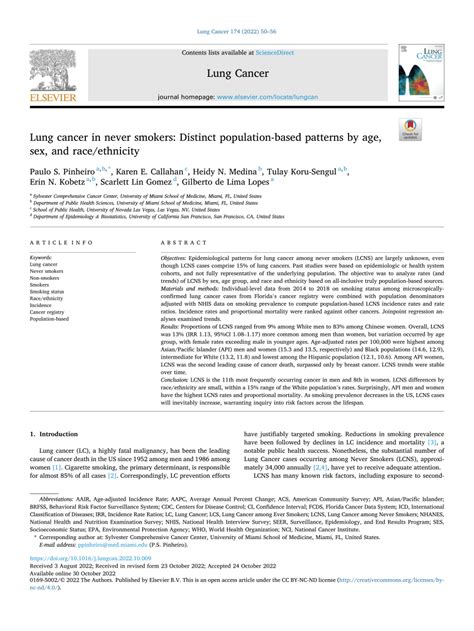 Pdf Lung Cancer In Never Smokers Distinct Population Based Patterns By Age Sex And Race