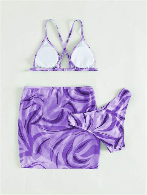 Shein Conjunto De Mai Bikini Al As Triangulares E Saia De