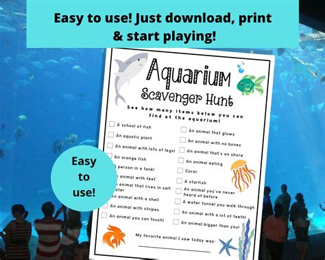 Aquarium Scavenger Hunt - Aquarium Treasure Hunt, Ocean Hunt for Kids, Find the Fish, Kids