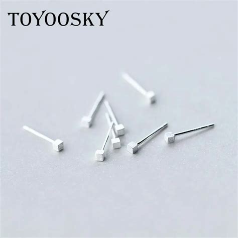 925 Чистое матовое серебро 2 мм* 2 мм мини квадратные серьги-гвоздики ...