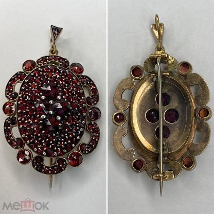 Старинная брошь кулон трансформер с натуральными гранатами латунь 19 ...