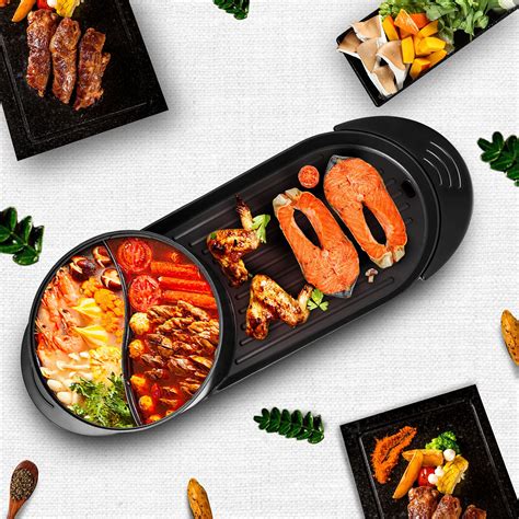 Buy VEVOR 2 In 1 Electric Grill And Hot Pot 2200W BBQ Pan Grill And Hot Pot Multifunctional
