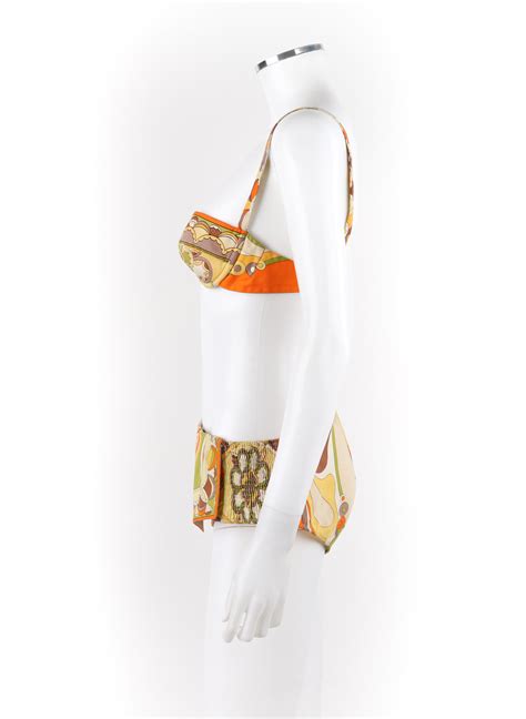 Emilio Pucci C S Two Piece Orange Yellow Green Scallop Print Bikini Swimsuit For Sale At