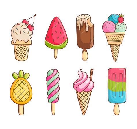 Premium Vector A Collection Of Different Ice Creams On A White Background Vector Illustration