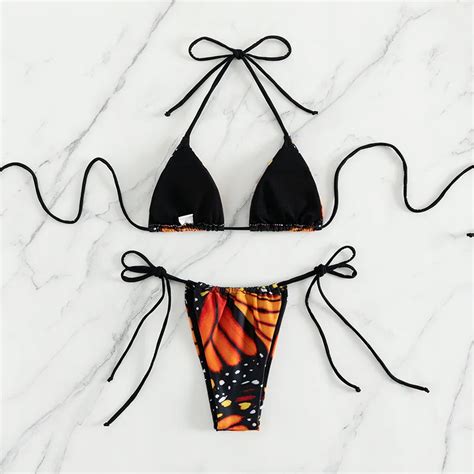 Rts The Butterfly D Print Bikini G String And Brazilian Red Blue