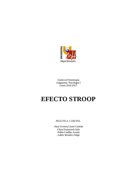 Practica Efecto Stroop Ejercicios De Psicología Docsity