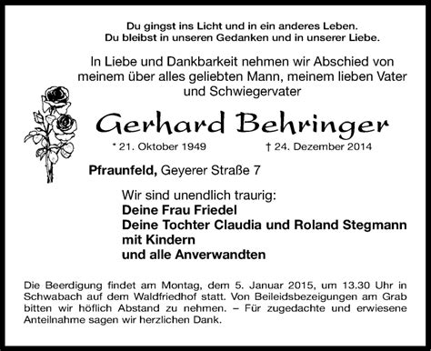 Traueranzeigen Von Gerhard Behringer Trauer Nn De