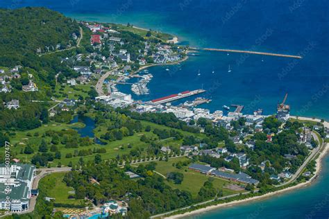 aerial view of mackinac island Stock Photo | Adobe Stock