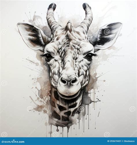 Hyperrealistic Giraffe Head Painting With Water Splatters Stock