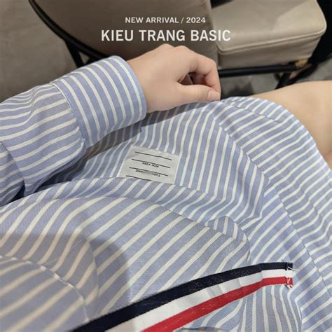 Áo Sơ Mi Thom Kẻ Xanh Dài Tay Nơ Cổ Dáng Thụng Vải Cotton Lụa Cao Cấp Áo Sơ Mi Nữ Hot Trend