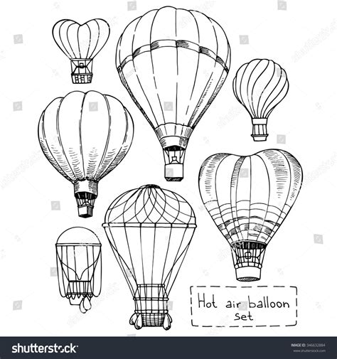 Stock vektor Hot Air Balloon Set Contour Drawings bez autorských poplatků 346632884