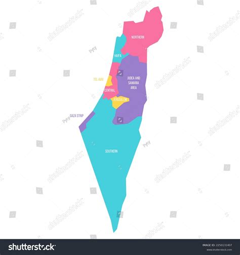 Israel Political Map Administrative Divisions Districts Stock Vector