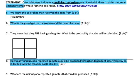SOLVED STATEMENT Color Blindness Is Due To A Sex Linked Recessive Gene A Colorblind Man