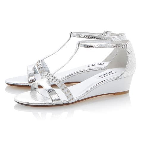 Dune Guida Tbar Low Wedge Sandal In Metallic Lyst
