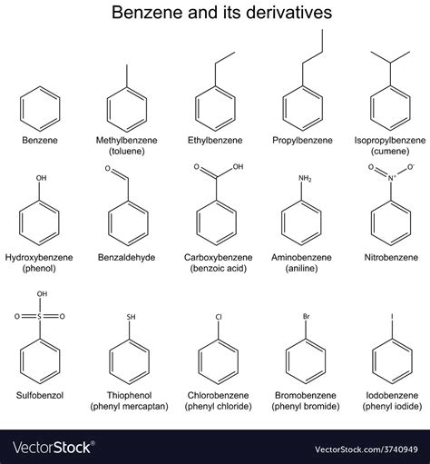 Chemical Formulas Of Benzene And Its Derivatives Vector Image