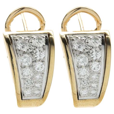 14 Karat Yellow Gold Pave Diamond Triangular Huggie Hoop Earrings For Sale At 1stdibs