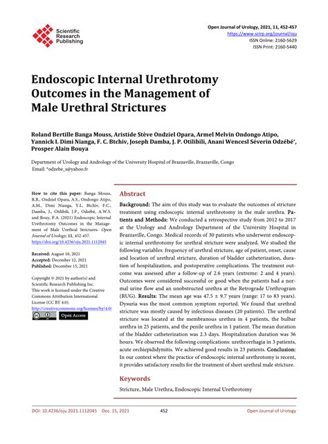 Pdf Endoscopic Internal Urethrotomy Outcomes In The Management Of