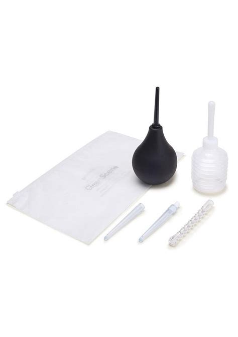 CleanScene Anal Douche Set With Flexible Tip Head 7 Piece Black White Love Bound