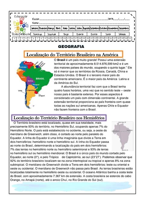 Texto Com Atividades Sobre A Formação Do Território Brasileiro
