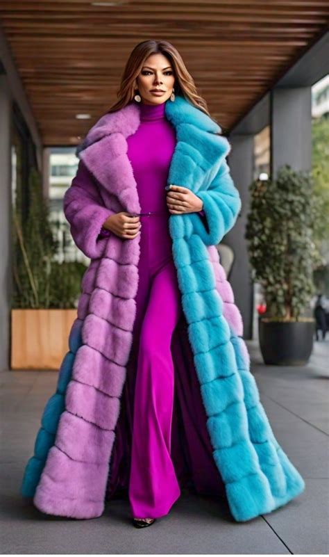 Designer Turquoise Blue And Lilac Full Length Mink Coat 92929 Marc