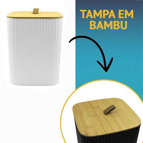 Esta procurando Kit Banheiro 4 Peças Plástico e Bambu Quadrado CK6769