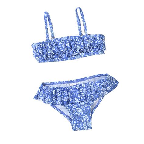 Girls Leaf Print Ruffle Bikini Set Two Piece Swims Grandado