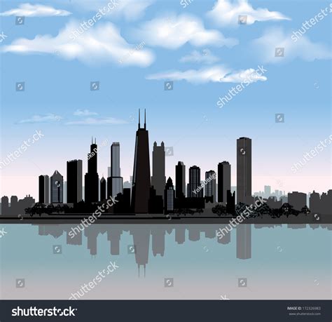 Chicago City Skyline Detailed Silhouette Reflection Stock Vector ...