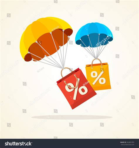 Vector Illustration Flying Parachute Paper Bag Stock Vector Royalty