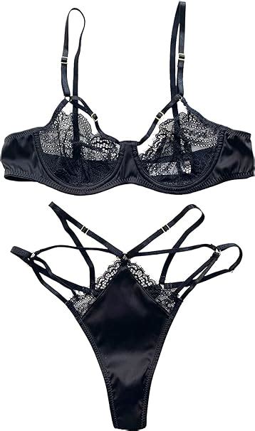 Awake Lingerie Amore Sexy Dessous Set aus Satin und Spitze Bügel BH und Riemchen Tanga Luxus