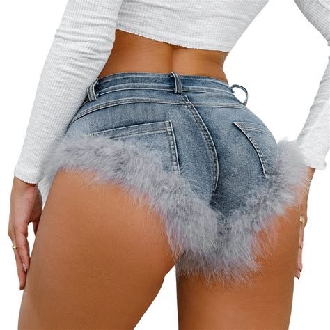 Pllfrlrt Womens Low Rise Denim Shorts Sexy Cut Off Mini Hot Pants Feather Cheeky Booty Shorts