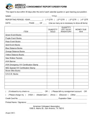 Fillable Online Consignment Report Order Form Fax Email Print Pdffiller