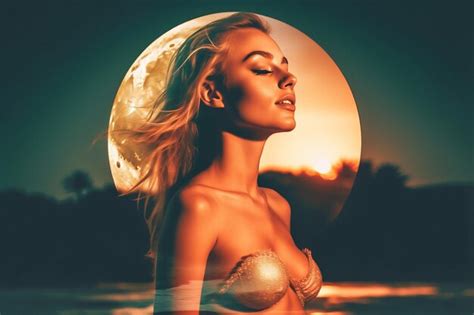 Premium Ai Image Summer Themed Double Exposure Moonlit Bikini Portrait